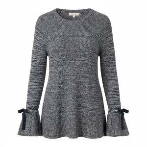 LOFT Marled Knit Bell Sleeve Sweater Bow Tie Cuffs Sz M Feminine Office Casual